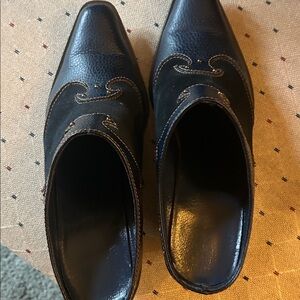 Vintage 90s Navy Blue Genuine Suede Western Cowboy Mules Women's Size 8